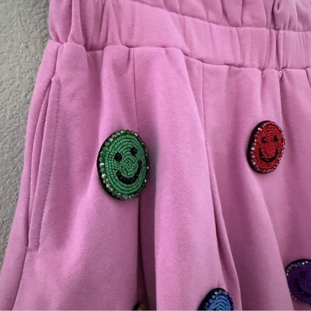 Queen Of Sparkles Smiley Face 3D Skort Set Med Pink Sweatshirt Skirt Casual Fun - Picture 13 of 16